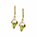 14K Yellow 8x5 Genuine Peridot & .06 CTW Diamond Round Lever Back Earrings